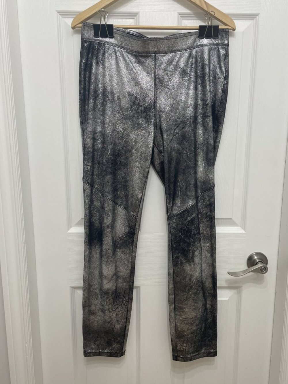 Free People Faux Leather Metallic Moto Leggings Silver Size 29